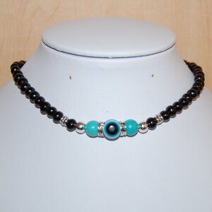 Evil Eye Necklace,Evil Eye Wooden and Stone Beads,Hamsa Necklace
